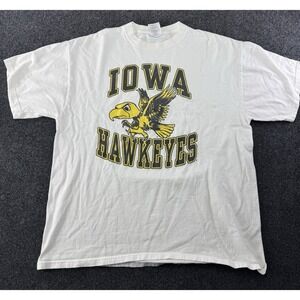 VTG Iowa Hawkeyes T-Shirt XL White Big Graphic Jerzees Heavyweight Cotton